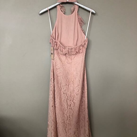 Nanette Lepore Barely Blush Pink Eyelash Lace Ruffle Halter Neck Dress NEW - Picture 5 of 8